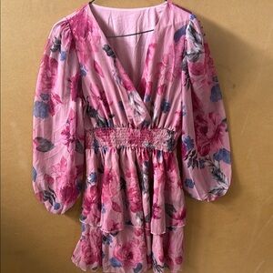 Floral Pink Dress with Ruffled Skirt